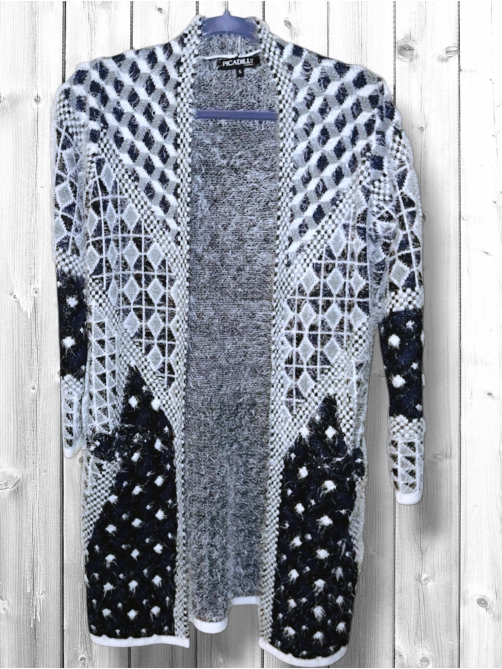 🌸Picadilly Cozy Fuzzy geometric pattern long cardigan sweater